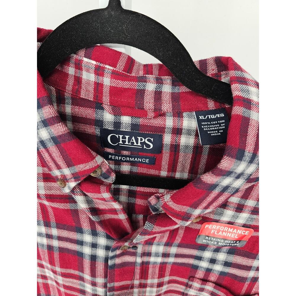 Chaps Mens Sz XL Long Sleeve Button Up Flannel Shirt Red Black Plaid NEW - Picture 3 of 5